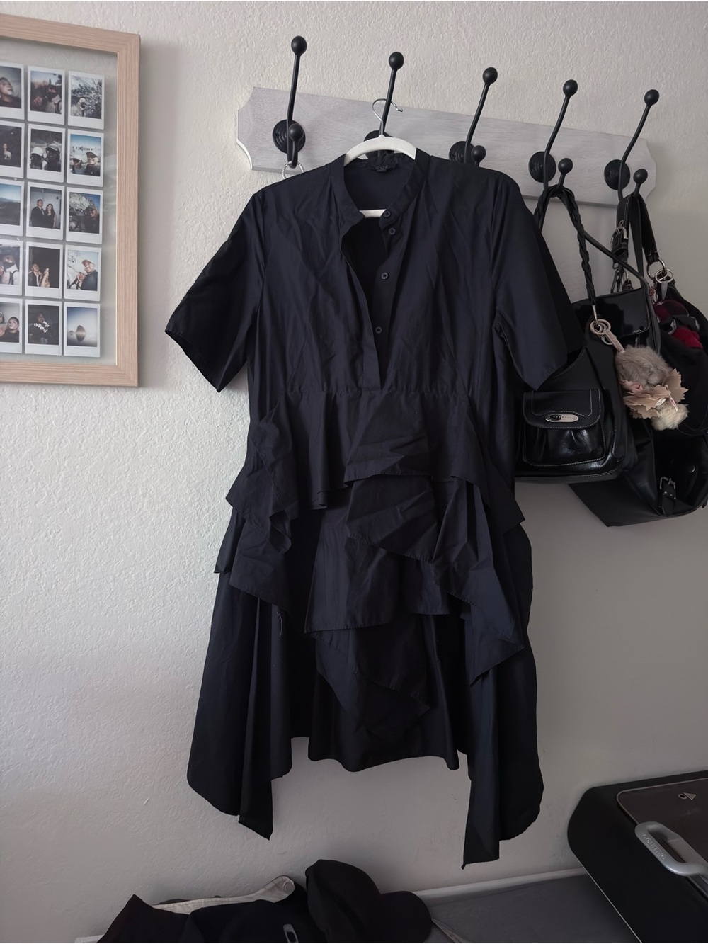 COS Black Ruffled Short-Sleeve Dress - 10